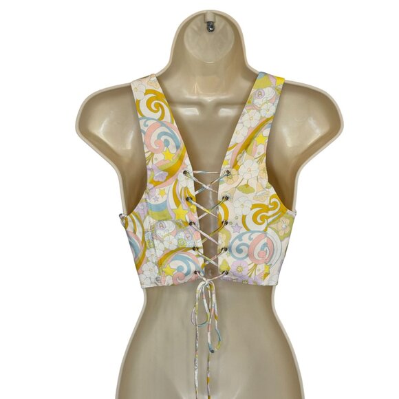 For Love & Lemons Nomi Crop Top Yellow Multicolor Corset Style Bralette NWOT - S - Picture 4 of 8